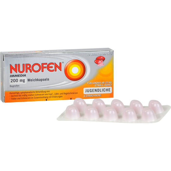 Nurofen Immedia Weichkapseln bei Regelschmerzen ab 6 Jahren 200mg, 10 St. Kapseln