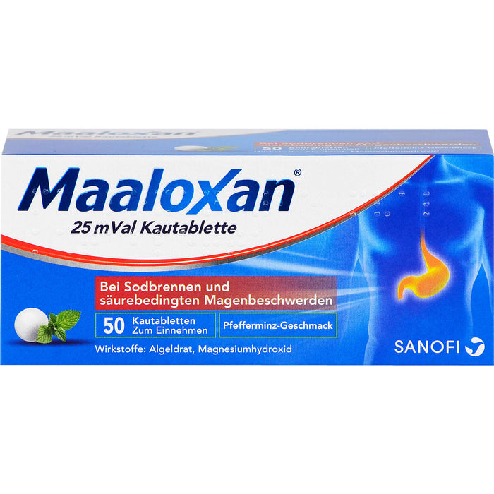 Maalox 25 mVal Kautabletten Reimport Kohlpharma säurebindendes Magenmittel, 50 pcs. Tablets