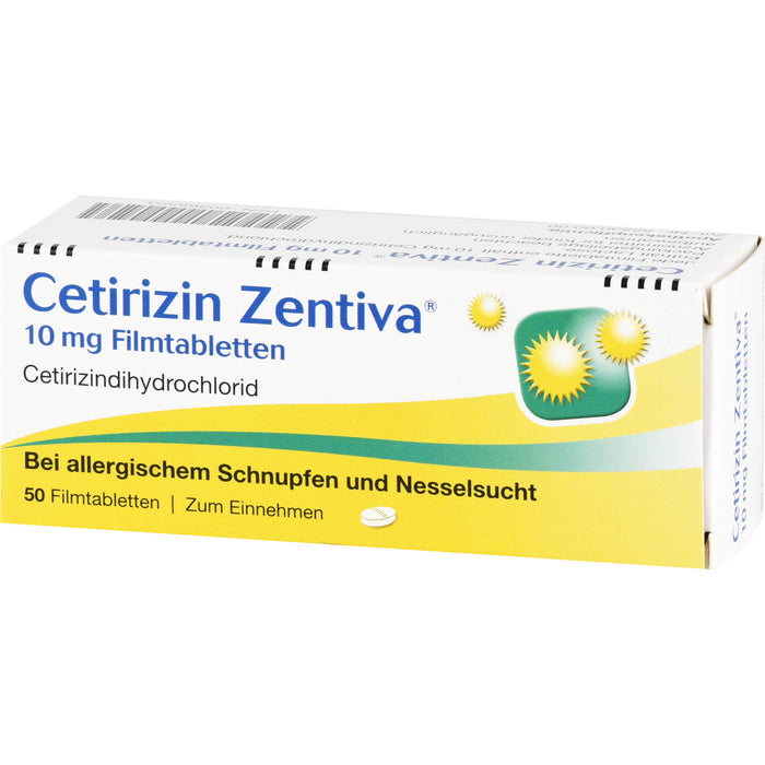 Cetirizin Zentiva 10 mg Filmtabletten bei allergischem Schnupfen und Nesselsucht, 50 pcs. Tablets