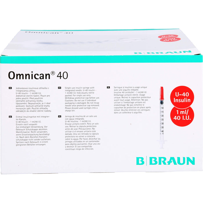 Omnican 40 1,0ml Insulinspritzen, 40 I.E. Nennvolumen, U-40 Insulin; 0,30 x 8mm, 100X1 St SRI