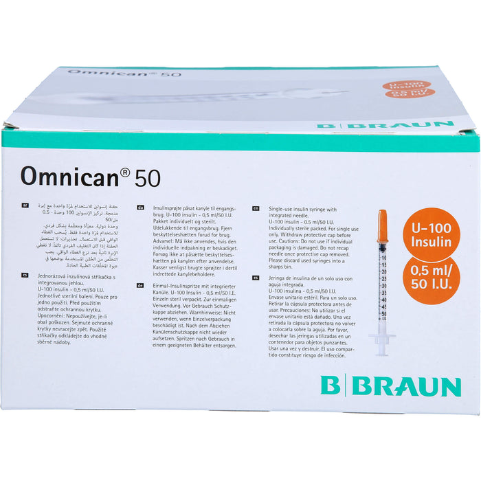 Omnican 50 0,5ml Insulinspritzen, 50 I.E. Nennvolumen, U-100 Insulin; 0,30x12mm, 100X1 St SRI