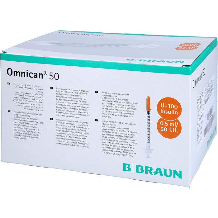 Omnican 50 0,5ml Insulinspritzen, 50 I.E. Nennvolumen, U-100 Insulin; 0,30x12mm, 100X1 St SRI