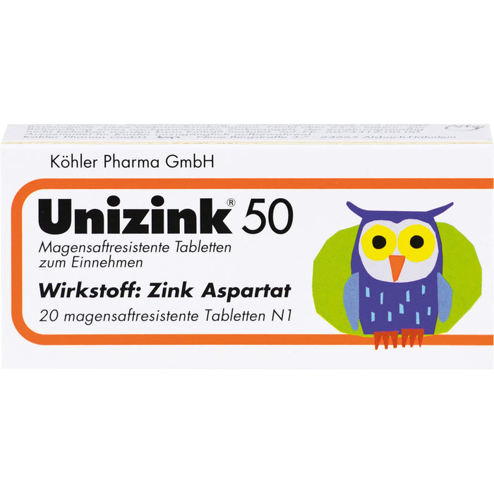 Unizink 50 mg magensaftresistente Tabletten, 20 pc Tablettes