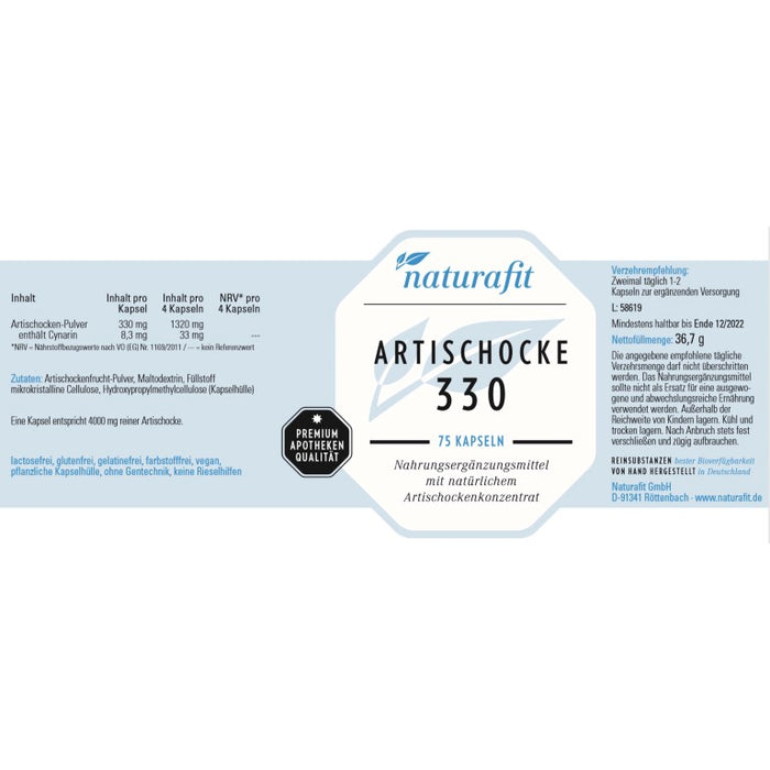 naturafit Artischocke 330 Kapseln, 75 pc Capsules