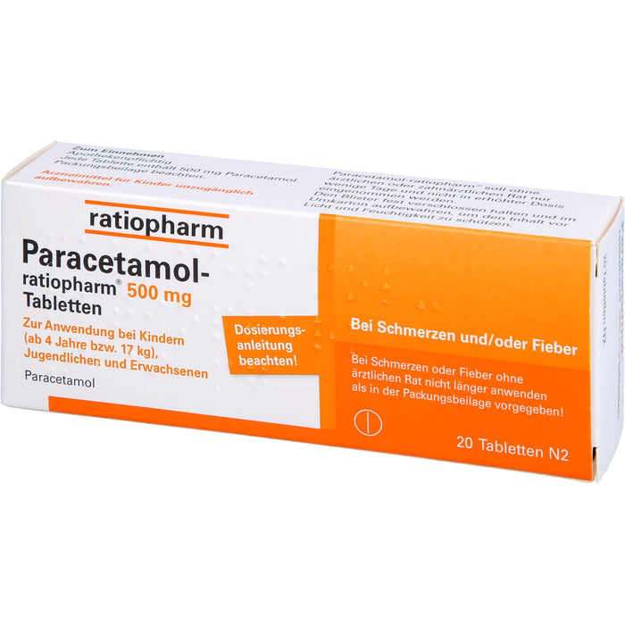 Paracetamol-ratiopharm 500 mg Tabletten, 20 pc Tablettes