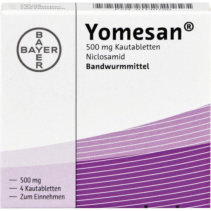 Yomesan 500 mg Kautabletten Niclosamid Bandwurmmittel, 4 pc Tablettes