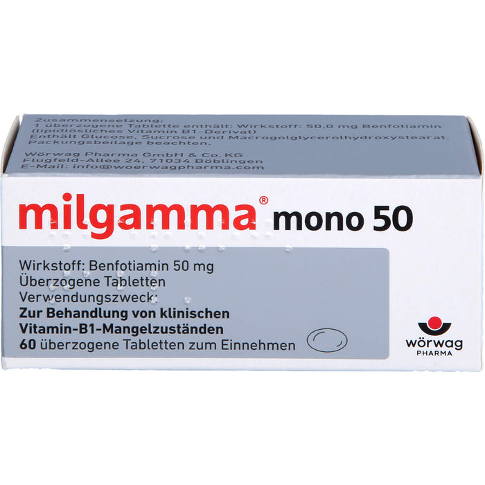 milgamma mono 50 Tabletten bei Vitamin-B1-Mangelzuständen, 60 pc Tablettes