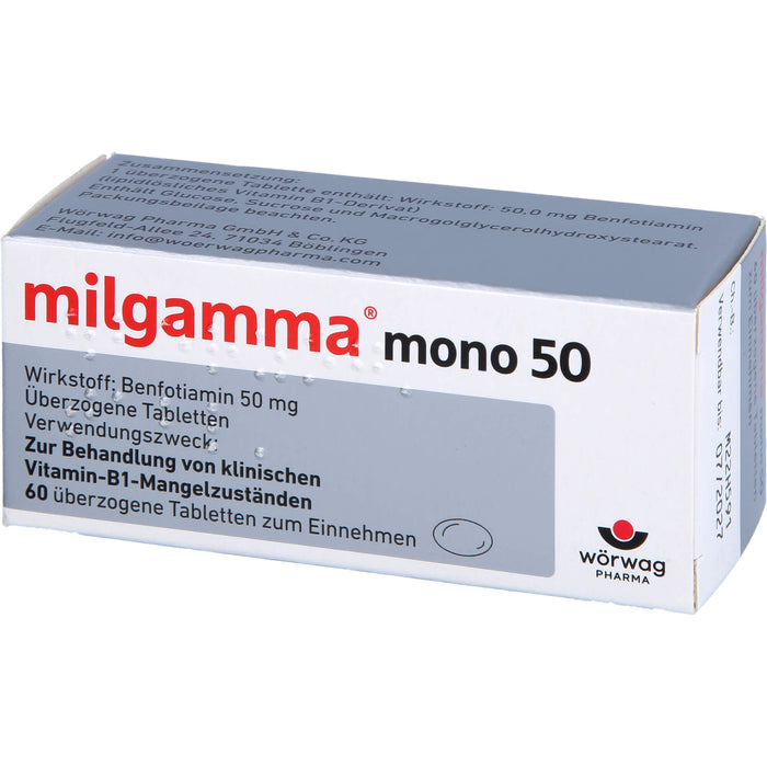 milgamma mono 50 Tabletten bei Vitamin-B1-Mangelzuständen, 60 pc Tablettes