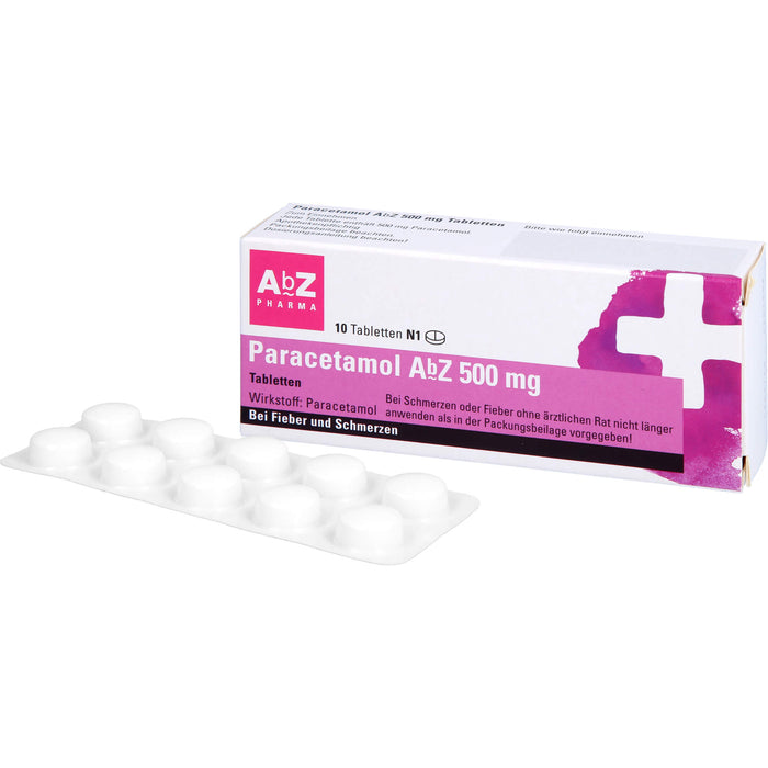 Paracetamol AbZ 500 mg Tabletten bei Fieber und Schmerzen, 10 pc Tablettes