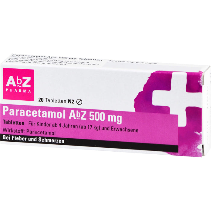 Paracetamol AbZ 500 mg Tabletten bei Fieber und Schmerzen, 20 pcs. Tablets