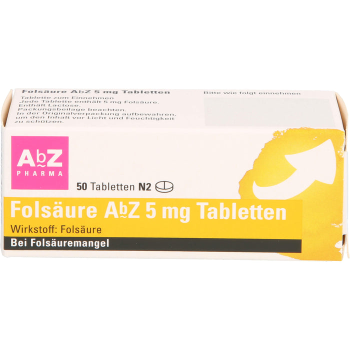 Folsäure AbZ 5 mg Tabletten bei Folsäuremangel, 50 St. Tabletten