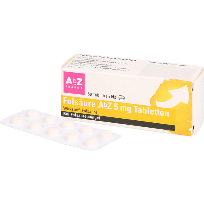 Folsäure AbZ 5 mg Tabletten bei Folsäuremangel, 50 pc Tablettes