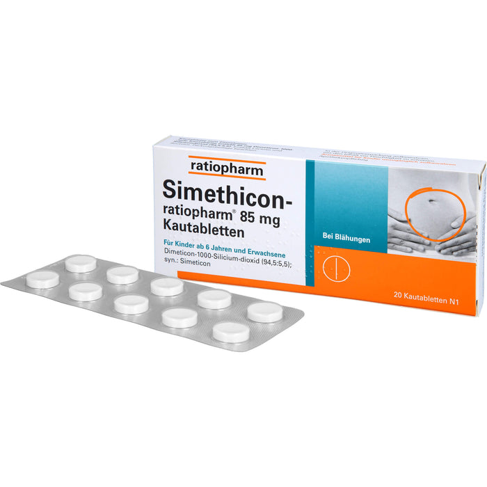 Simethicon-ratiopharm 85 mg Kautabletten, 20 pc Tablettes