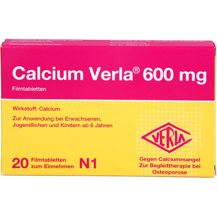 Calcium Verla 600 mg Filmtabletten, 20 pc Tablettes