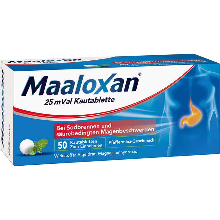 Maaloxan 25 mVal bei Sodbrennen Kautabletten Pfefferminz-Geschmack, 50 St. Tabletten