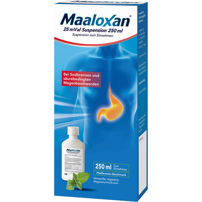 Maaloxan 25 mVal Suspension bei Sodbrennen Pfefferminz-Geschmack, 250 ml Solution