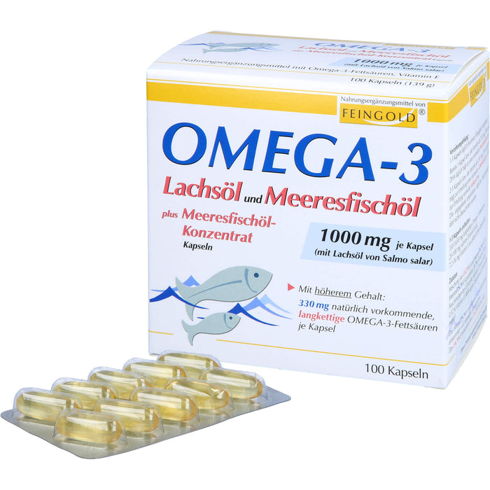 Omega-3 Lachsöl und Meeresfischöl Kapseln, 100 St. Kapseln