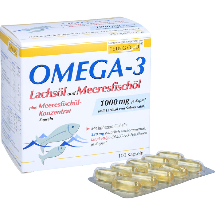 FEINGOLD Omega-3 Lachsöl und Meeresfischöl Kapseln, 100 pcs. Capsules