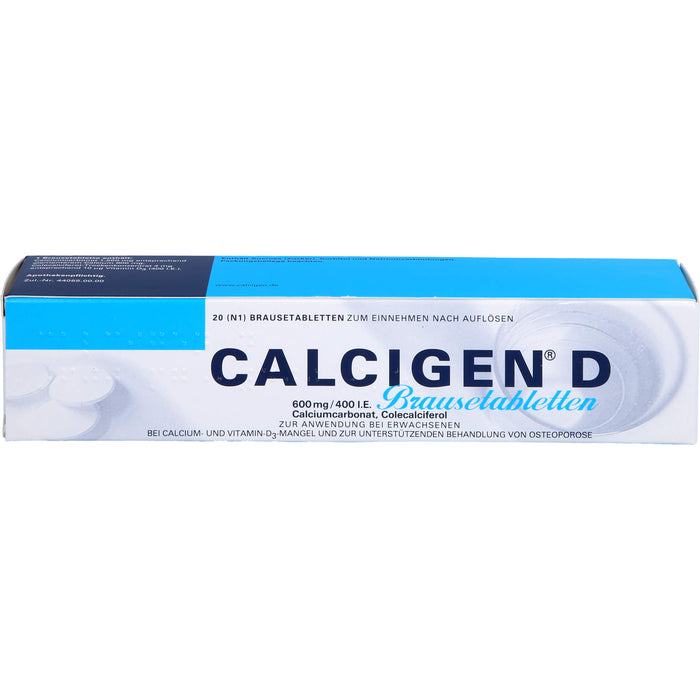 Calcigen D 600 mg/400 I.E. Brausetabletten bei Calcium- und Vitamin-D3-Mangel, 20 pc Tablettes