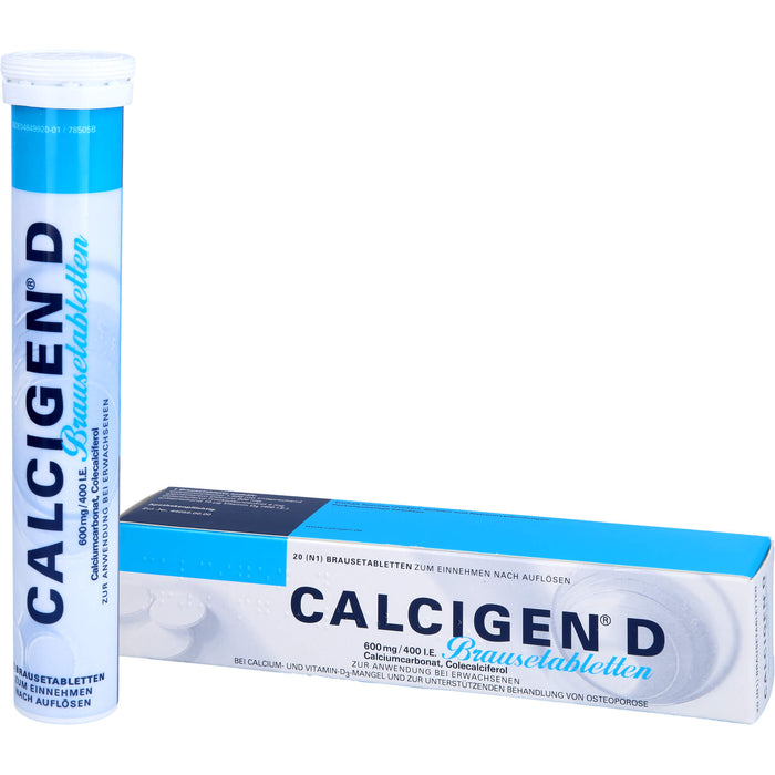 Calcigen D 600 mg/400 I.E. Brausetabletten bei Calcium- und Vitamin-D3-Mangel, 20 St. Tabletten