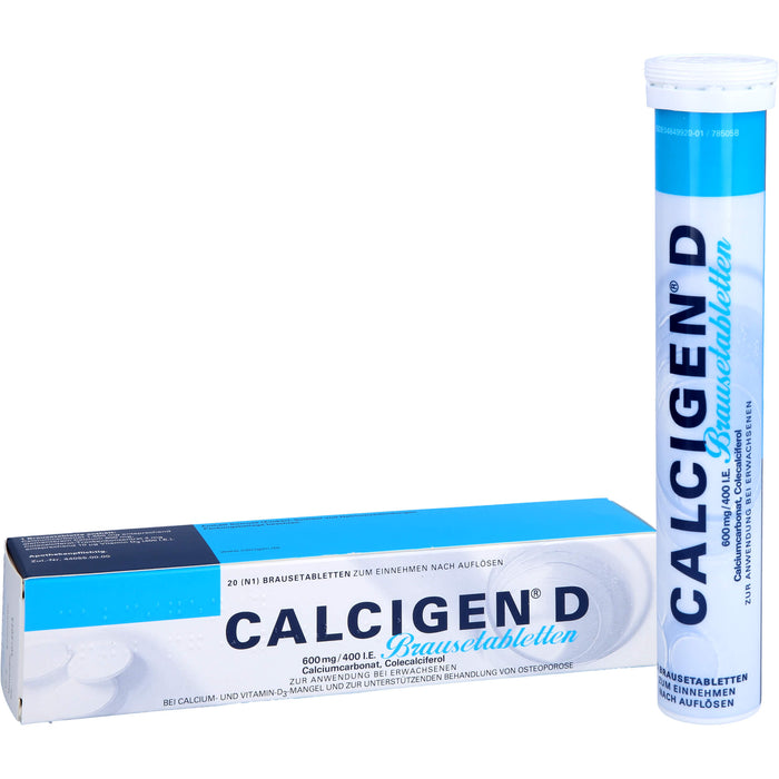 Calcigen D 600 mg/400 I.E. Brausetabletten bei Calcium- und Vitamin-D3-Mangel, 20 pc Tablettes