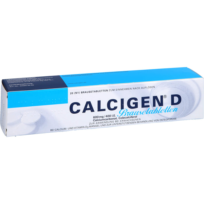 Calcigen D 600 mg/400 I.E. Brausetabletten bei Calcium- und Vitamin-D3-Mangel, 20 pcs. Tablets