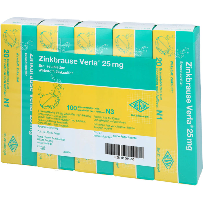 Zinkbrause Verla 25 mg Brausetabletten bei Zinkmangel, 100 pc Tablettes