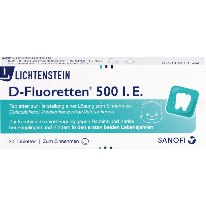 D-Fluoretten 500 I.E. Tabletten zur kombinierten Vorbeugung von Rachitis und Karies, 30 pcs. Tablets