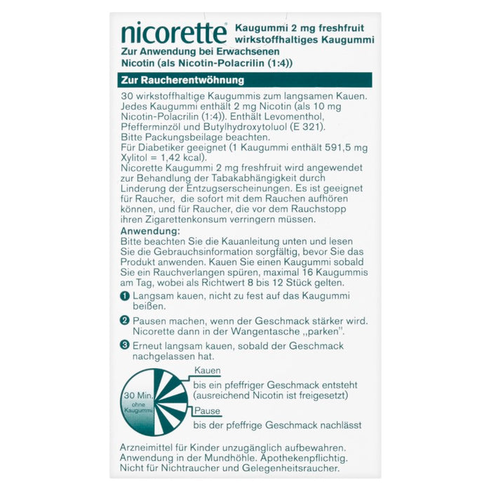 nicorette Kaugummi 2 mg Nicotin zuckerfrei freshfruit, 30 pc Gomme à mâcher