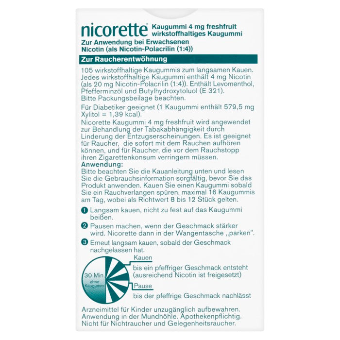 nicorette Kaugummi 4 mg Nicotin zuckerfrei freshfruit, 105 pcs. Chewing gum