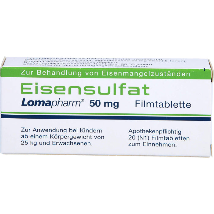 Eisensulfat Lomapharm 50 mg, Filmtablette, 20 pcs. Tablets