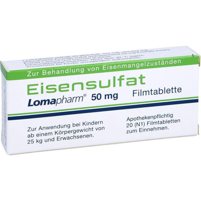 Eisensulfat Lomapharm 50 mg, Filmtablette, 20 St. Tabletten