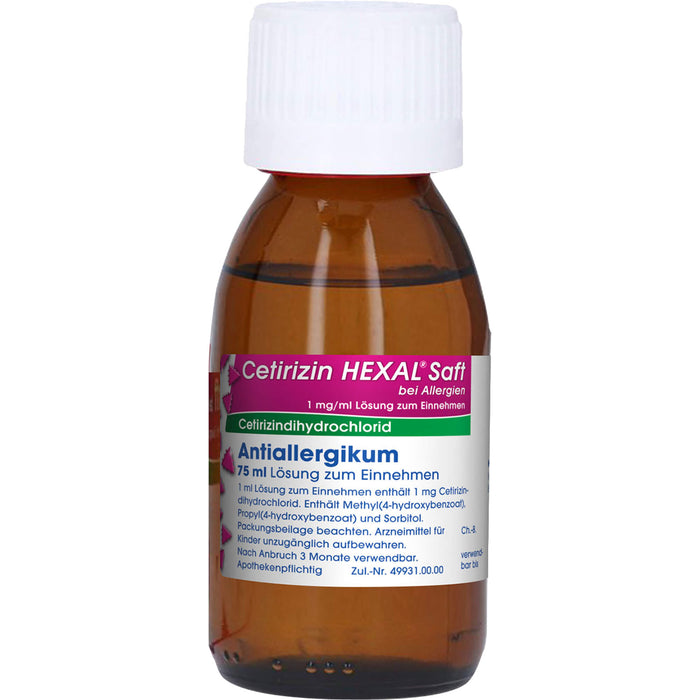 Cetirizin HEXAL Saft bei Allergien, 75 ml Solution
