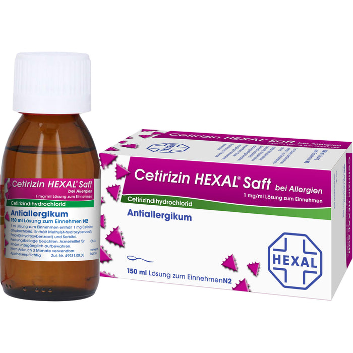 Cetirizin HEXAL Saft bei Allergien, 150 ml Solution