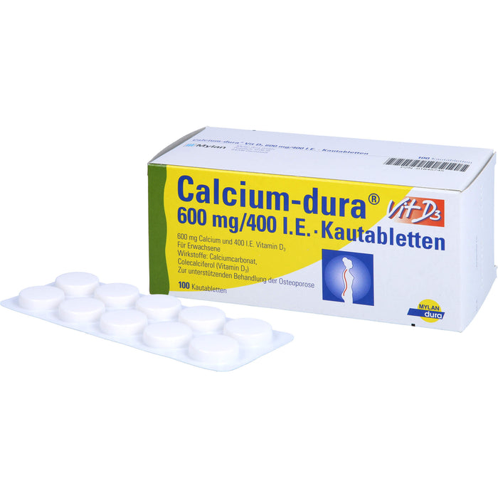 Calcium-dura Vit D3 600 mg/400 I.E. Kautabletten, 100 pcs. Tablets