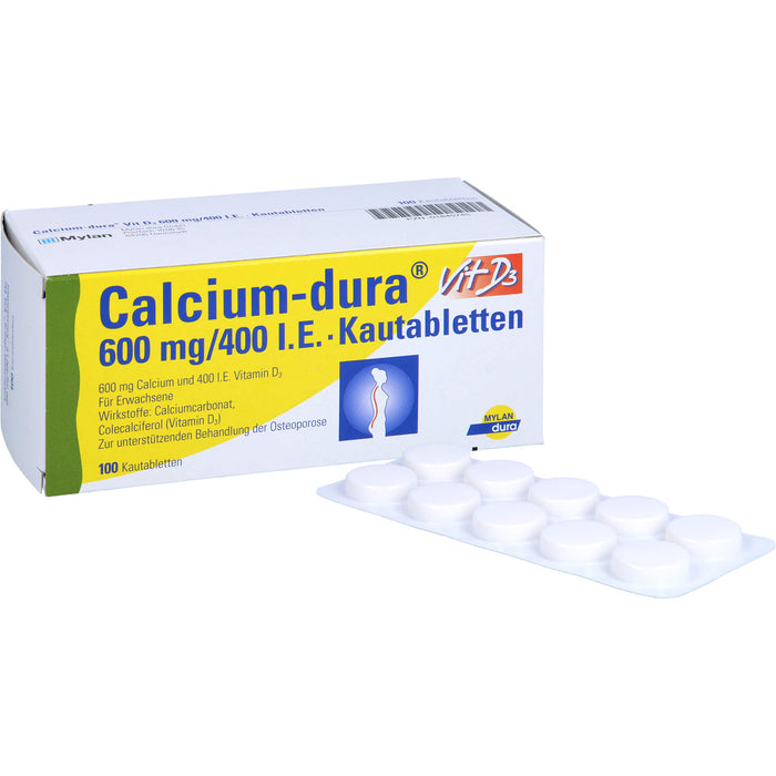 Calcium-dura Vit D3 600 mg/400 I.E. Kautabletten, 100 pcs. Tablets