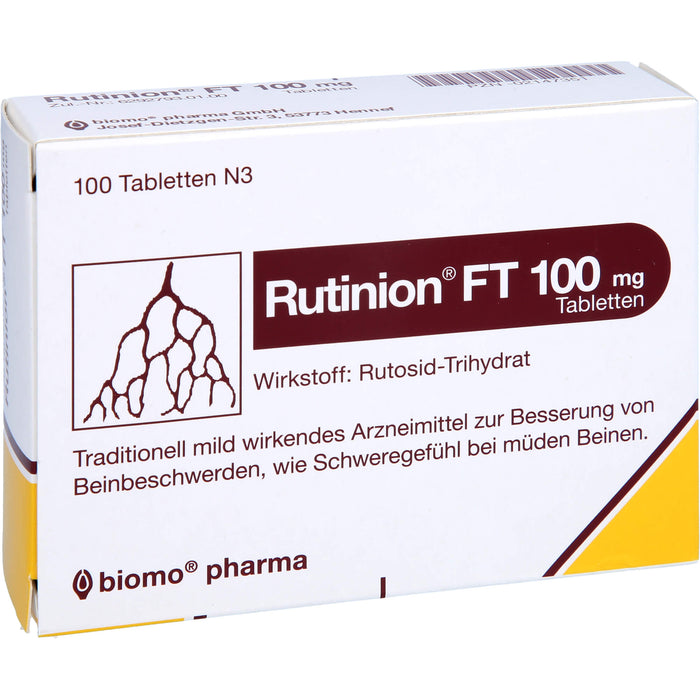 Rutinion FT 100 mg Tabletten zur Besserung von Beinbeschwerden, wie Schweregefühl bei müden Beinen, 100 pc Tablettes