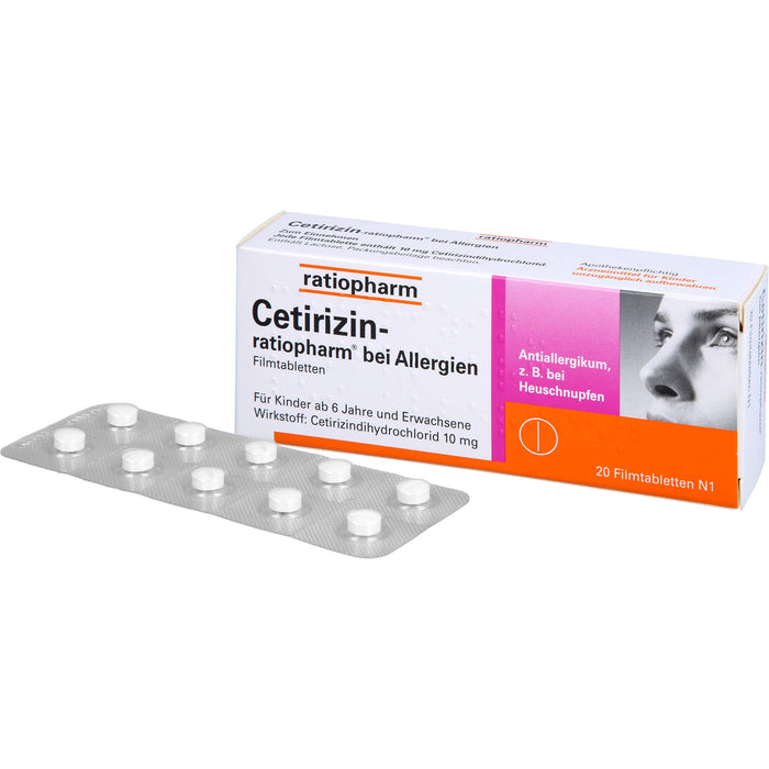 Cetirizin-ratiopharm 10 mg bei Allergien Filmtabletten, 20 pc Tablettes