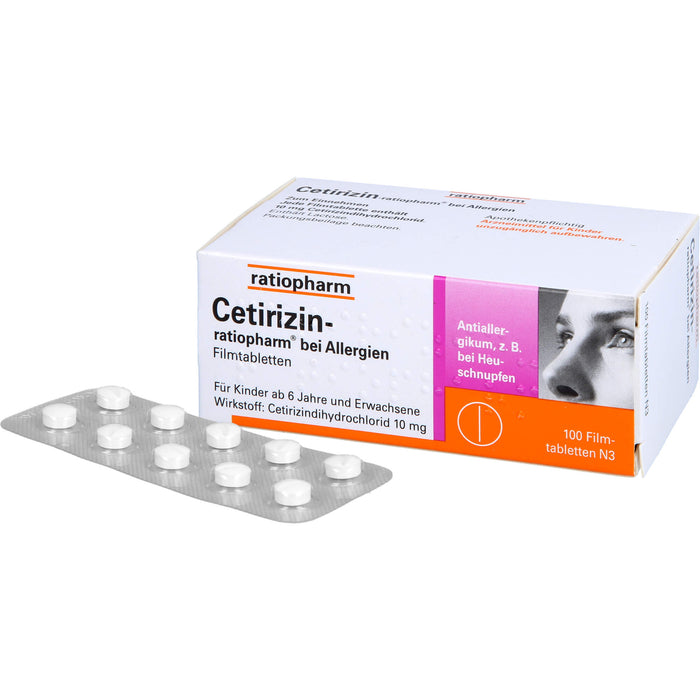 Cetirizin-ratiopharm 10 mg Filmtabletten bei Allergien, 100 pc Tablettes