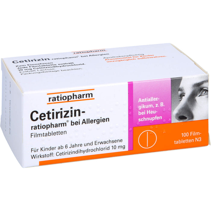 Cetirizin-ratiopharm 10 mg Filmtabletten bei Allergien, 100 pc Tablettes