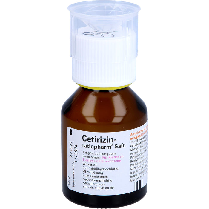 Cetirizin-ratiopharm Saft Antiallergikum, 75 ml Solution