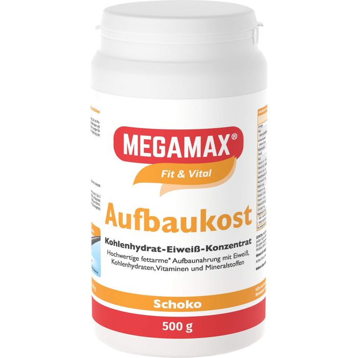 MEGAMAX Aufbaukost Kohlenhydrat-Eiweiß-Konzentrat Schoko-Geschmack, 500 g Powder