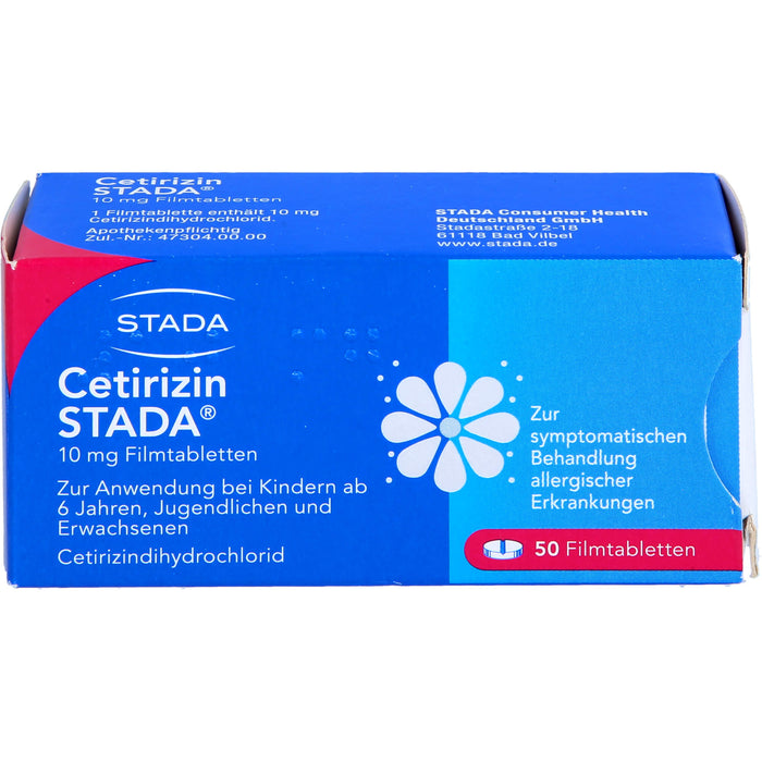 Cetirizin STADA 10 mg Filmtabletten zur symptomatischen Behandlung allergischer Erkrankungen, 50 St. Tabletten