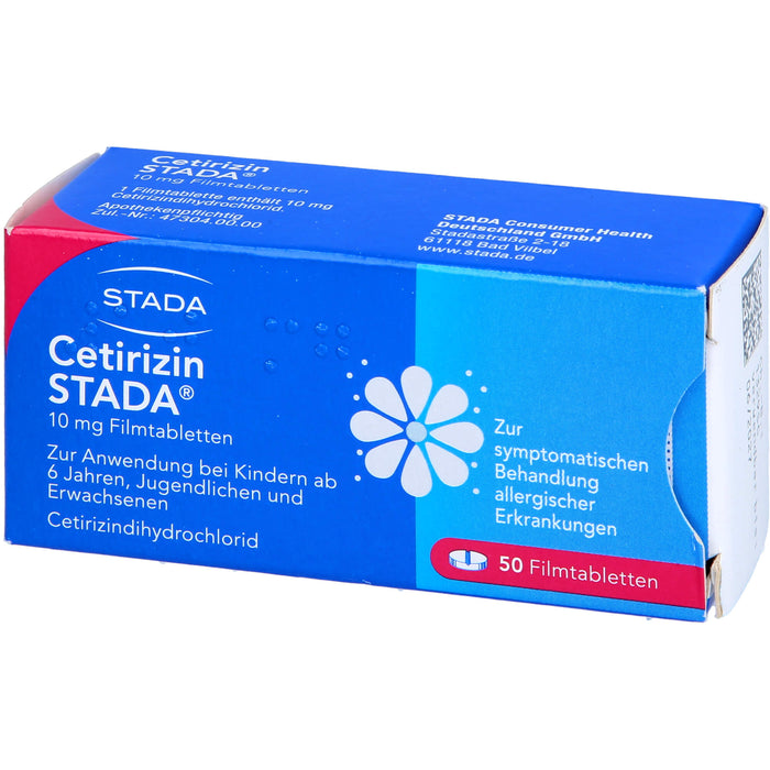 Cetirizin STADA 10 mg Filmtabletten zur symptomatischen Behandlung allergischer Erkrankungen, 50 St. Tabletten