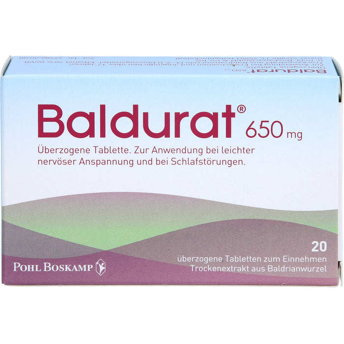 Baldurat 650 mg Tabletten bei leichter nervöser Anspannung und bei Schlafstörungen, 20 pc Tablettes