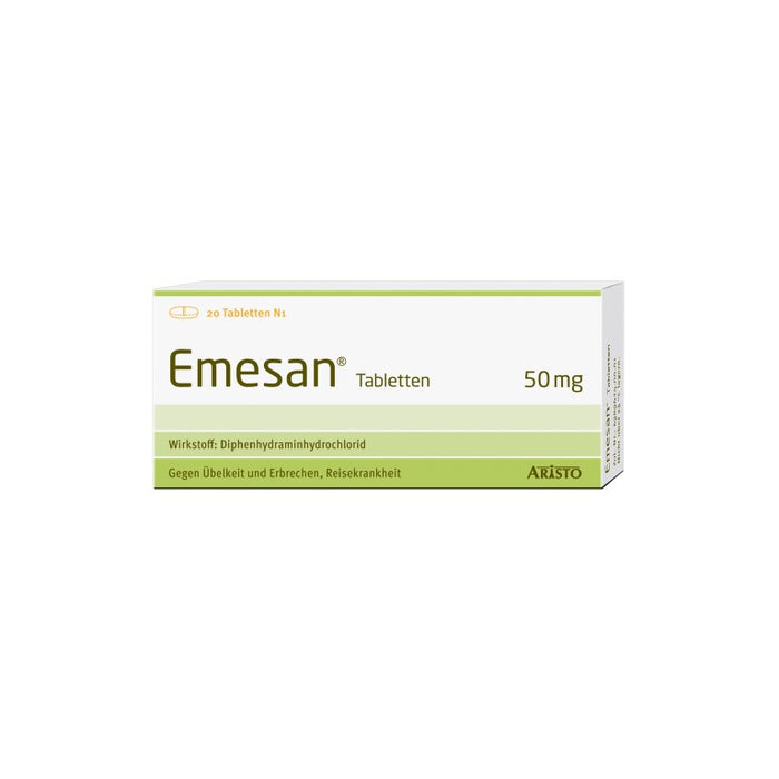 Emesan Tabletten gegen Übelkeit und Erbrechen, Reisekrankheit, 20 St. Tabletten