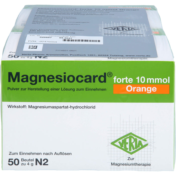 Magnesiocard forte 10 mmol Orange Pulver zur Magnesiumtherapie, 100 pcs. Sachets