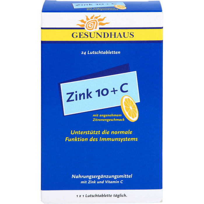 GESUNDHAUS Zink 10 + C Lutschtabletten, 24 pc Tablettes