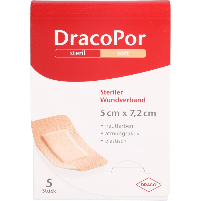 DracoPor soft 7,2 cm x 5 cm hautfarben steriler Wundverband, 5 St. Verband