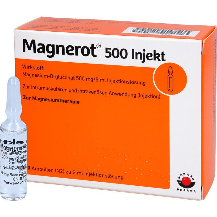 Magnerot 500 Injekt zur intramuskulären und intravenösen Anwendung, 10 St. Ampullen